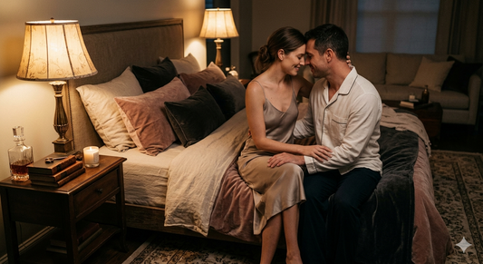 Intimate embrace of a couple in a dimly lit room, capturing the essence of the architecture of affection and presence.