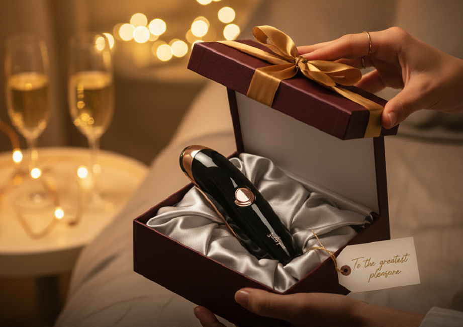 gift box opening to reveal a sex toy