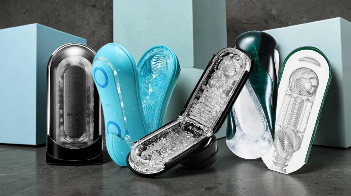 Tenga Flip series lineup: Flip Zero Black, Flip 360 Aurora Green, Flip Zero EV, and Flip Orb.