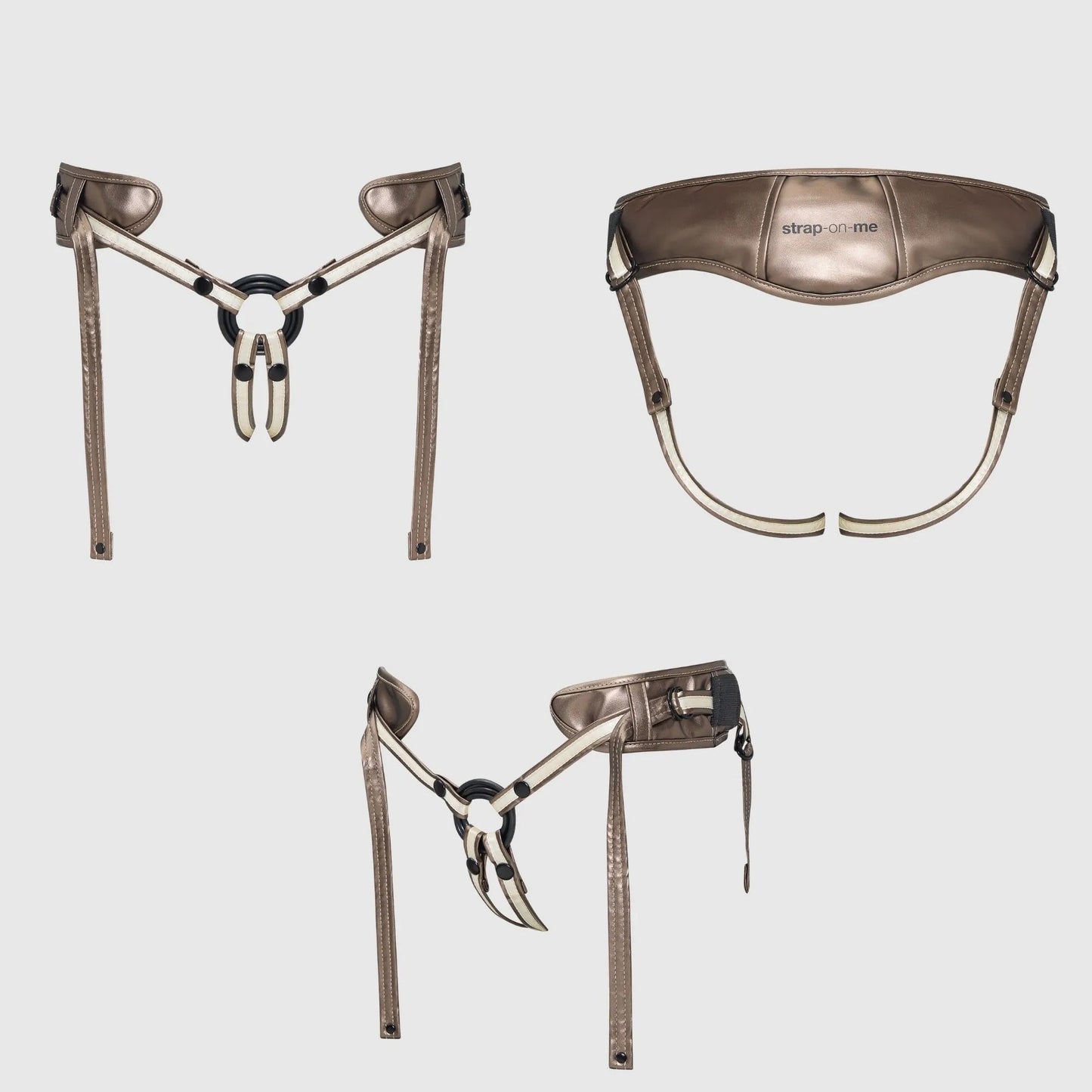 Set of leather bondage straps on a light gray background