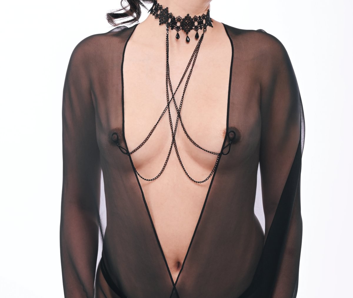 Lace Collar with Nipple Ties - Black
