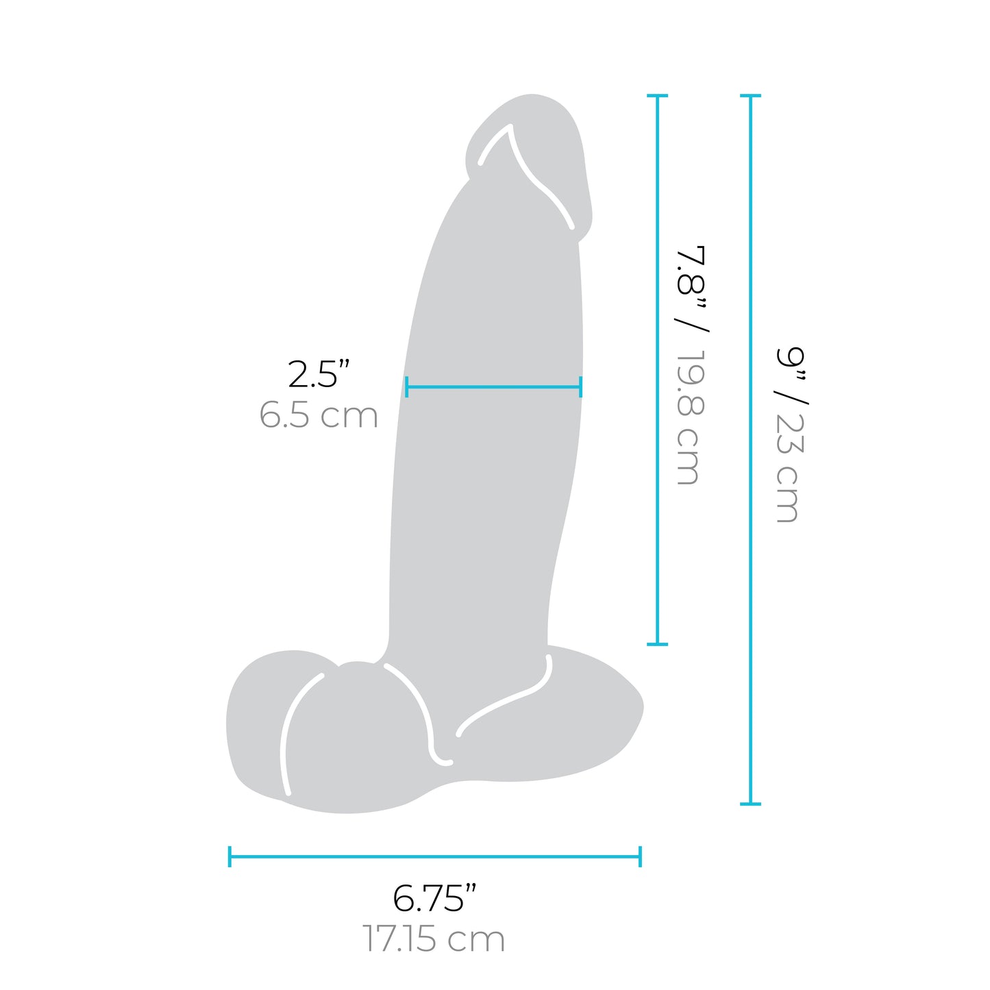b-Vibe Slipskin Realistic Silicone Dildo - dimensions