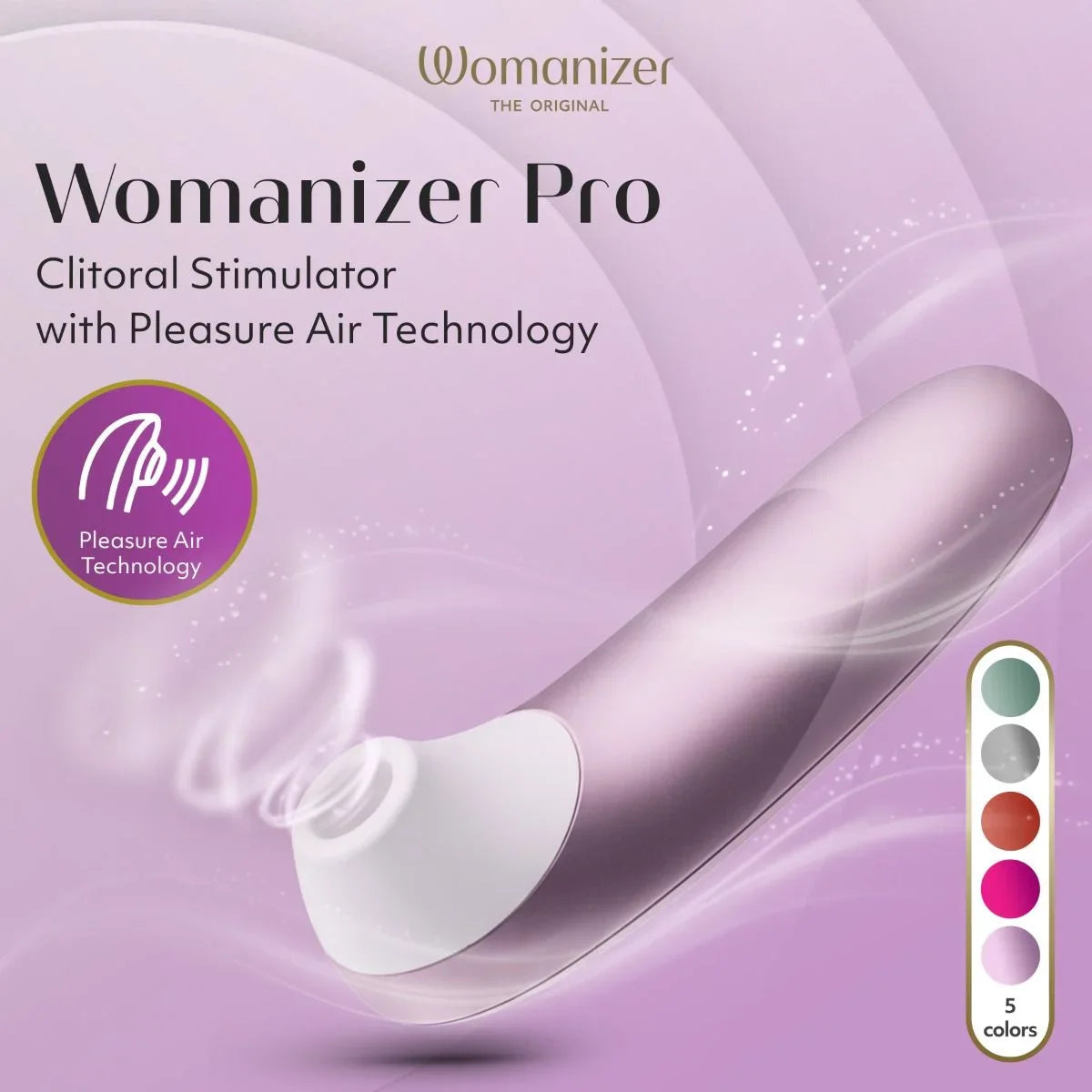 Womanizer Pro clitoral stimulator packaging on a purple background