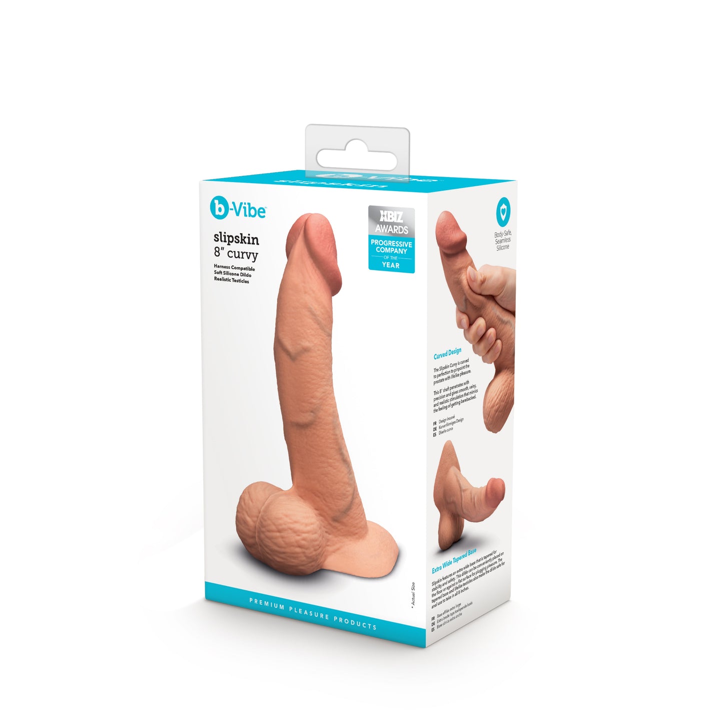 b-Vibe Slipskin Realistic Silicone Dildo - 8" Curvy Mocha