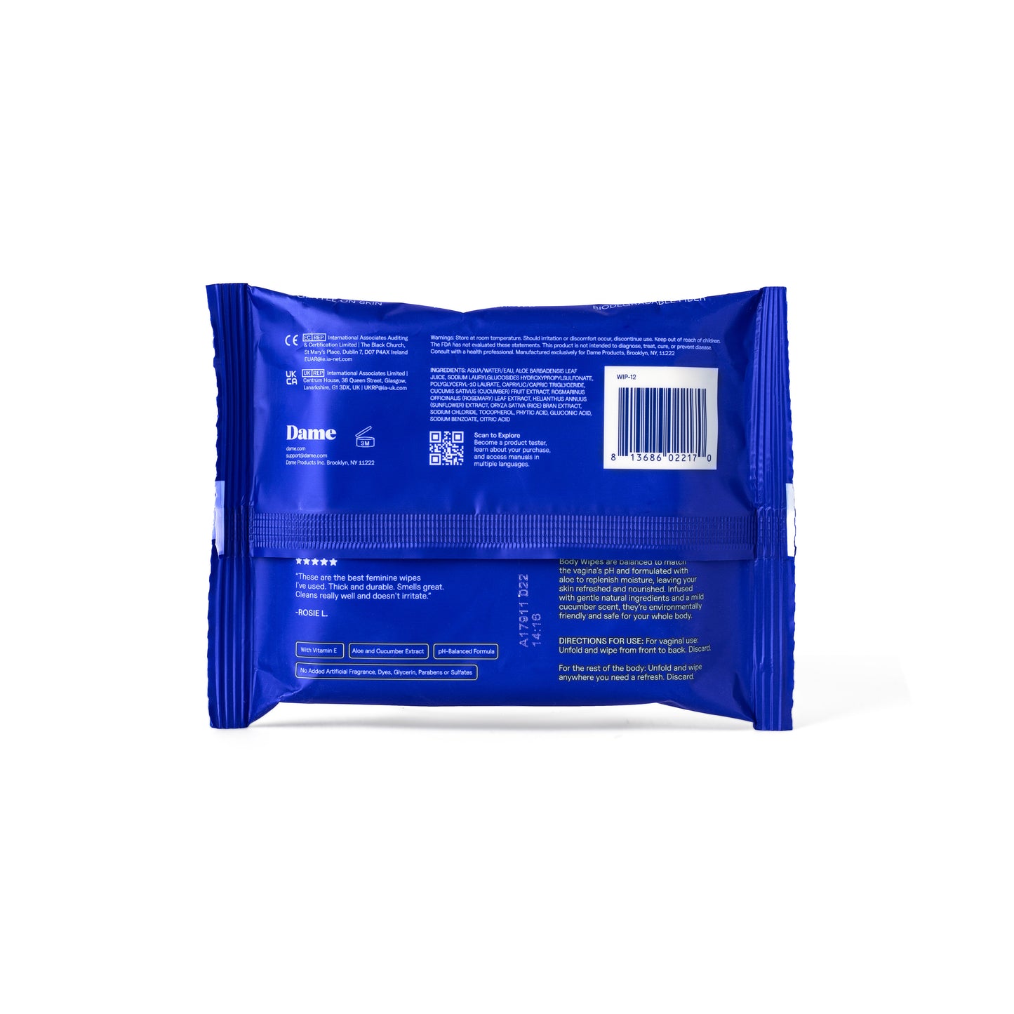 Dame Aloe & Cucumber Body Wipes - 12pk