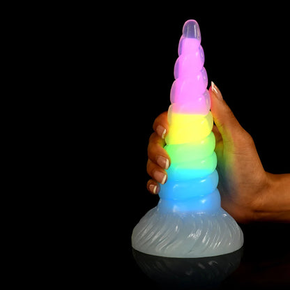 Creature Cocks Uni-Glow - Glow-in-the-Dark Rainbow Unicorn Horn Dildo