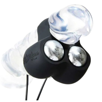 Guybrator Hot Octopuss JETT de PlayLoveToys con funda de silicona flexible negra y dos balas vibratorias plateadas