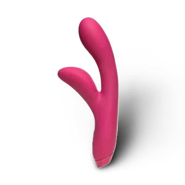 Pink rabbit-shaped object on a white background