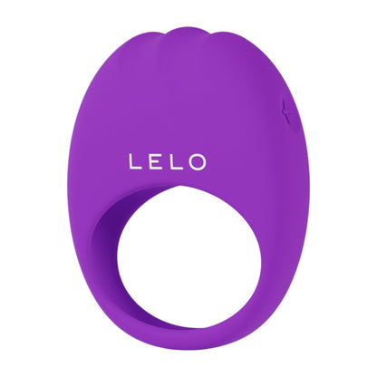 A purple silicone ring with a wide central opening, featuring the brand name 'LELO' printed in white on the front, set against a plain white background.