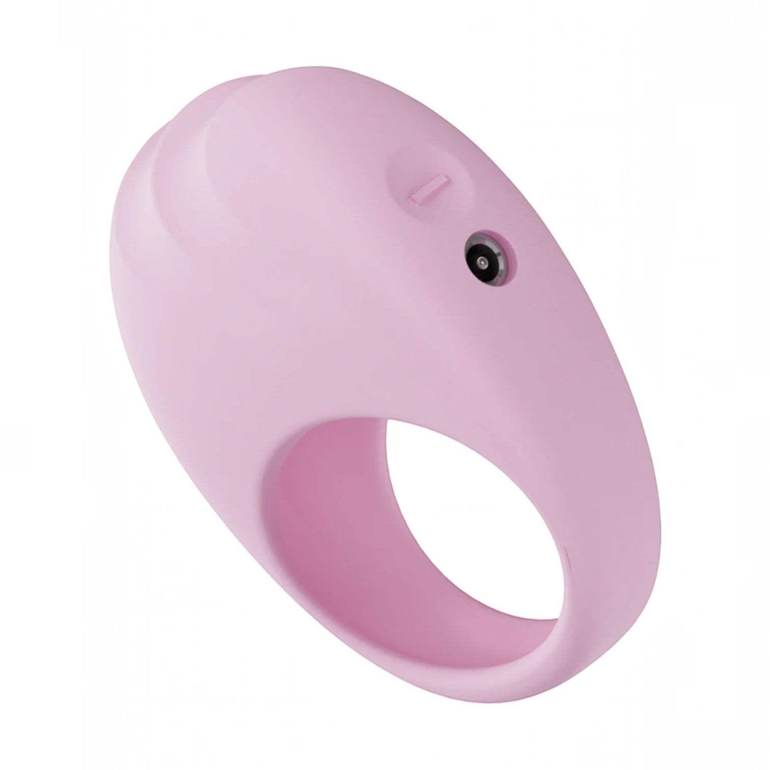A light pink silicone ring-shaped device with a small black camera lens on the upper surface, shown against a plain white background.