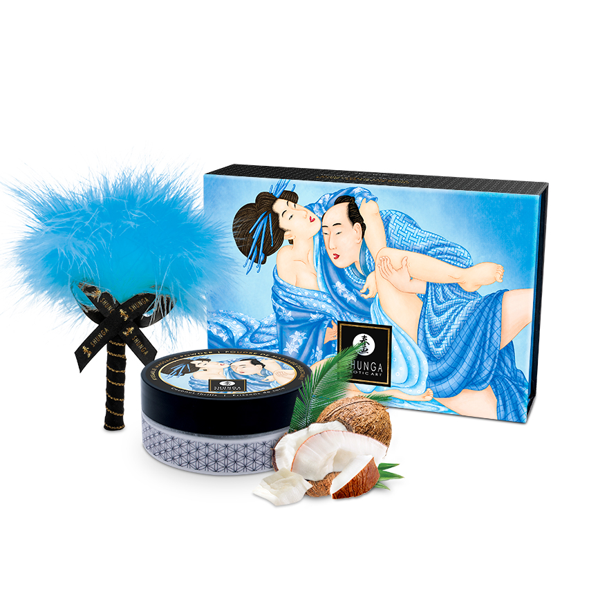 Sweet Snow Body Powder - Coconut Thrills Candle with decorative packaging featuring artistic design on a white background