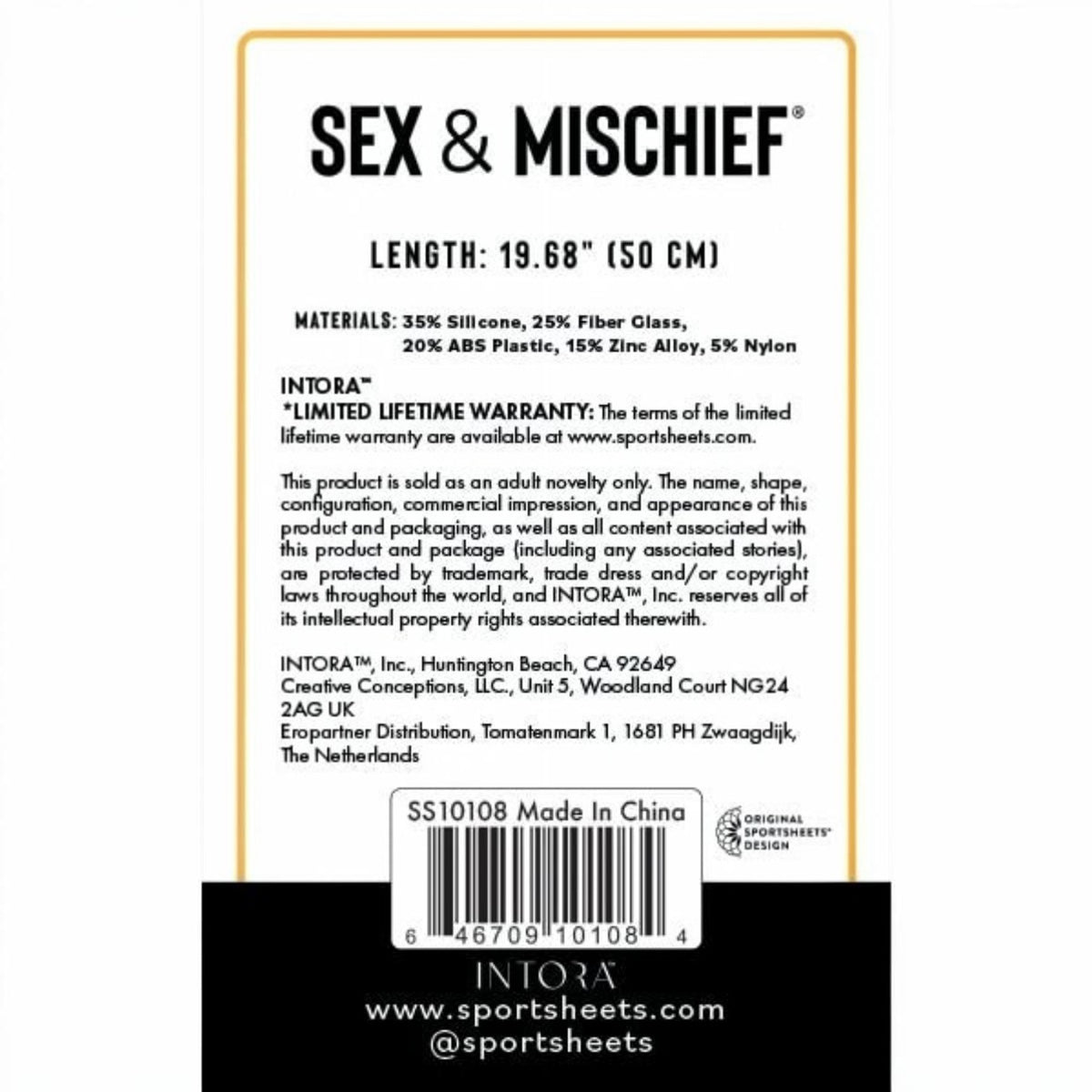 Sex & Mischief Lace Silicone Crop - 19" Black