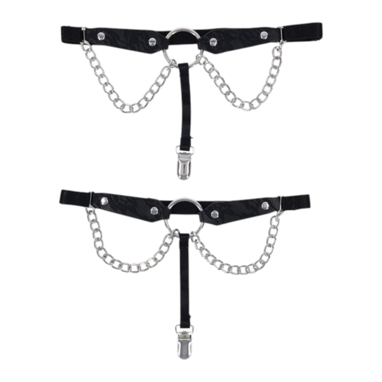 Sex & Mischief Chain Lace Garters - Black Faux Leather
