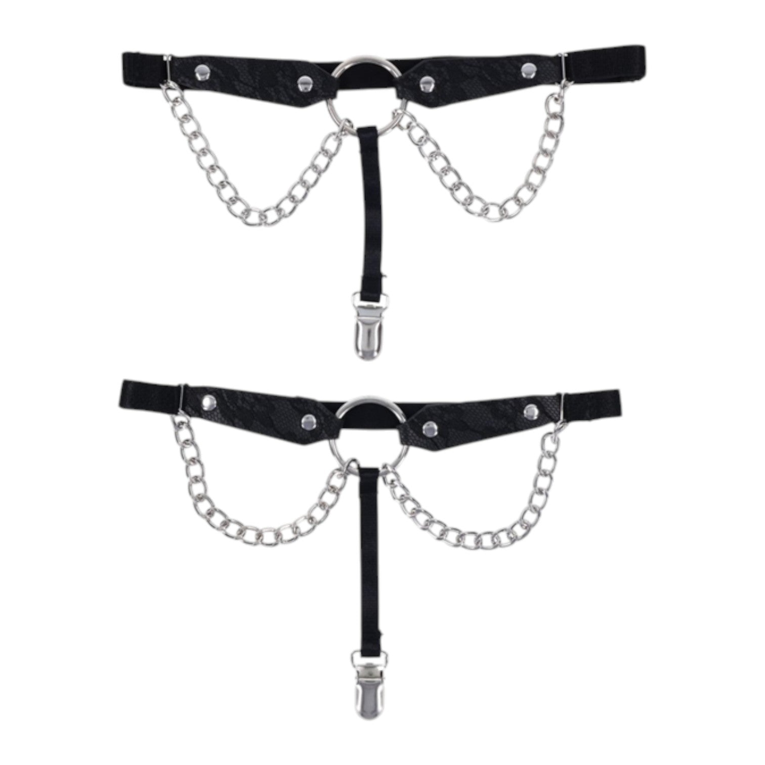 Sex & Mischief Chain Lace Garters - Black Faux Leather