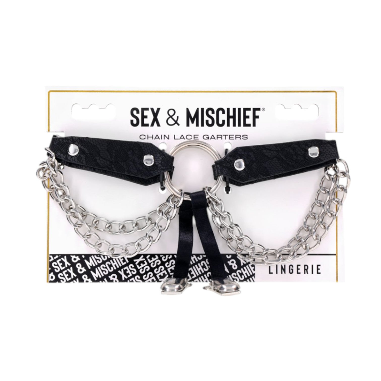 Sex & Mischief Chain Lace Garters - Black Faux Leather