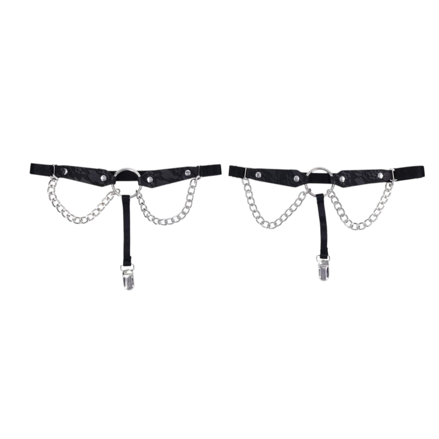 Sex & Mischief Chain Lace Garters - Black Faux Leather