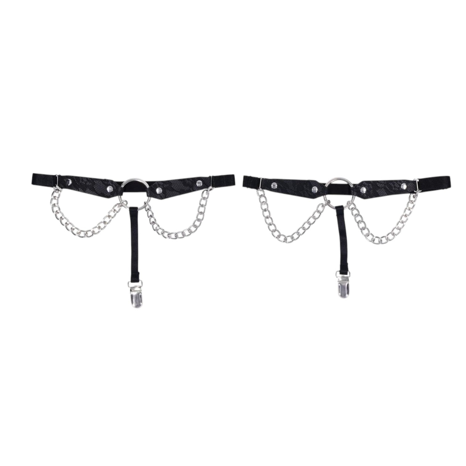 Sex & Mischief Chain Lace Garters - Black Faux Leather