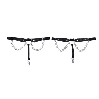 Sex & Mischief Chain Lace Garters - Black Faux Leather