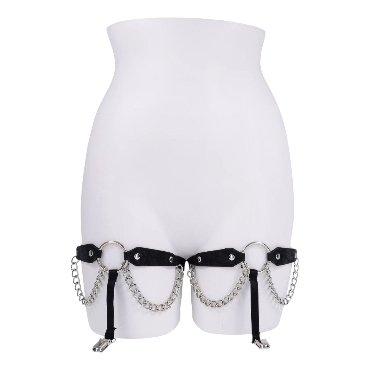 Sex & Mischief Chain Lace Garters - Black Faux Leather