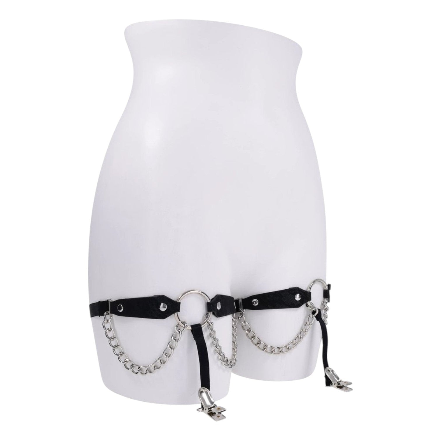Sex & Mischief Chain Lace Garters - Black Faux Leather
