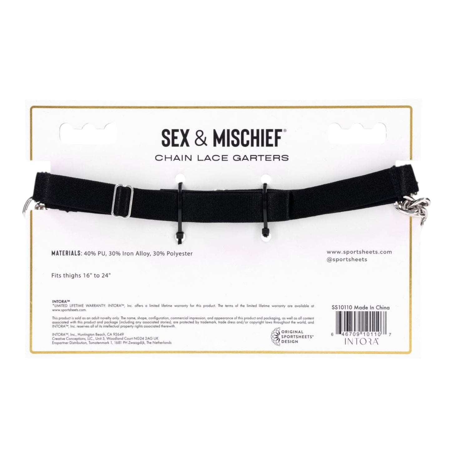 Sex & Mischief Chain Lace Garters - Black Faux Leather