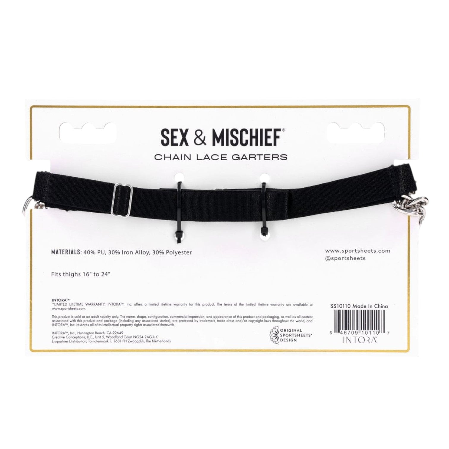 Sex & Mischief Chain Lace Garters - Black Faux Leather