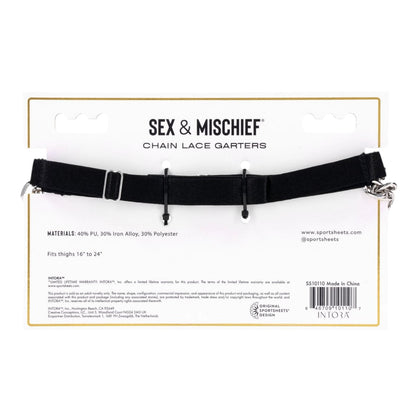 Sex & Mischief Chain Lace Garters - Black Faux Leather