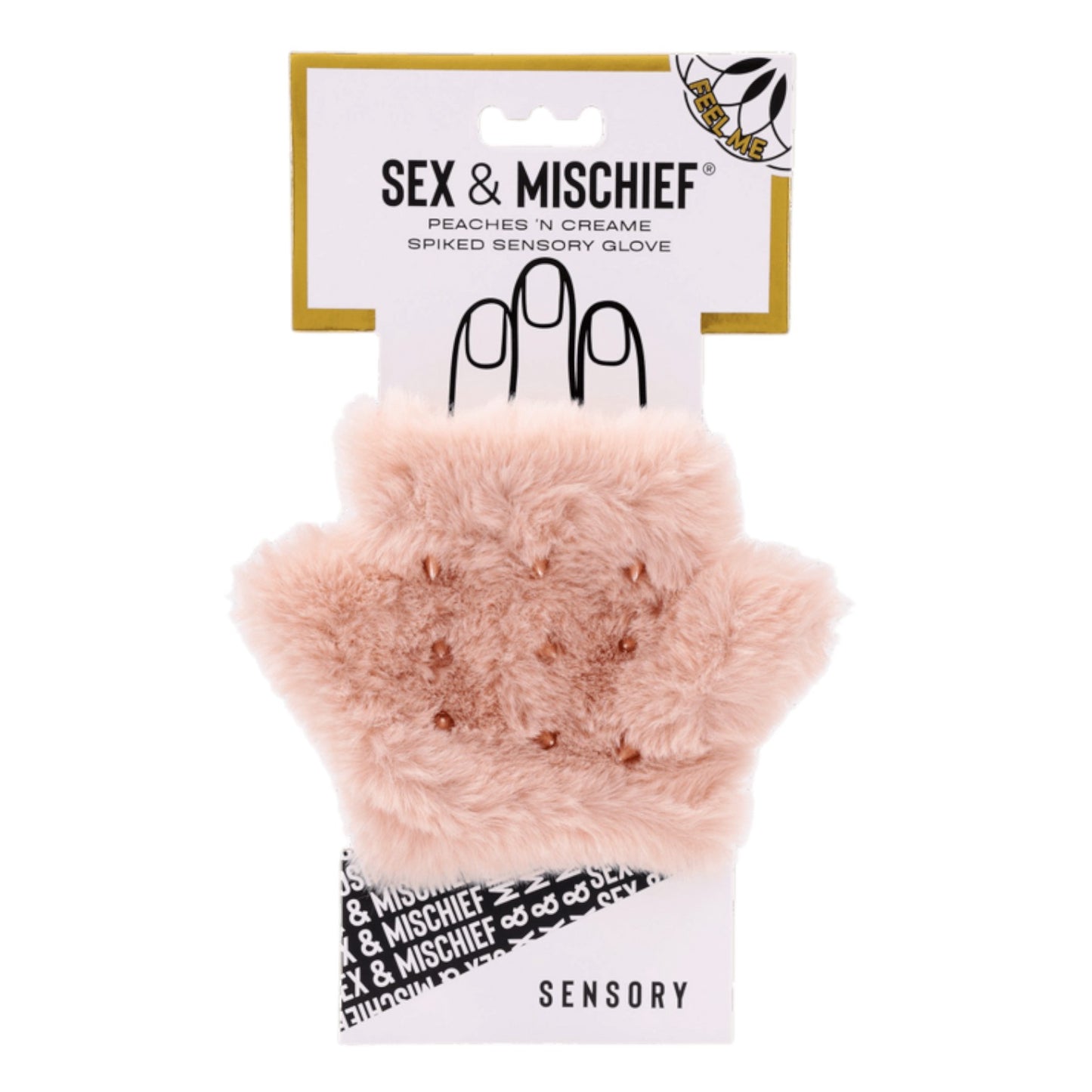 Sex & Mischief Peaches 'N CreaMe Spiked Sensory Glove - Rose Gold Faux Fur