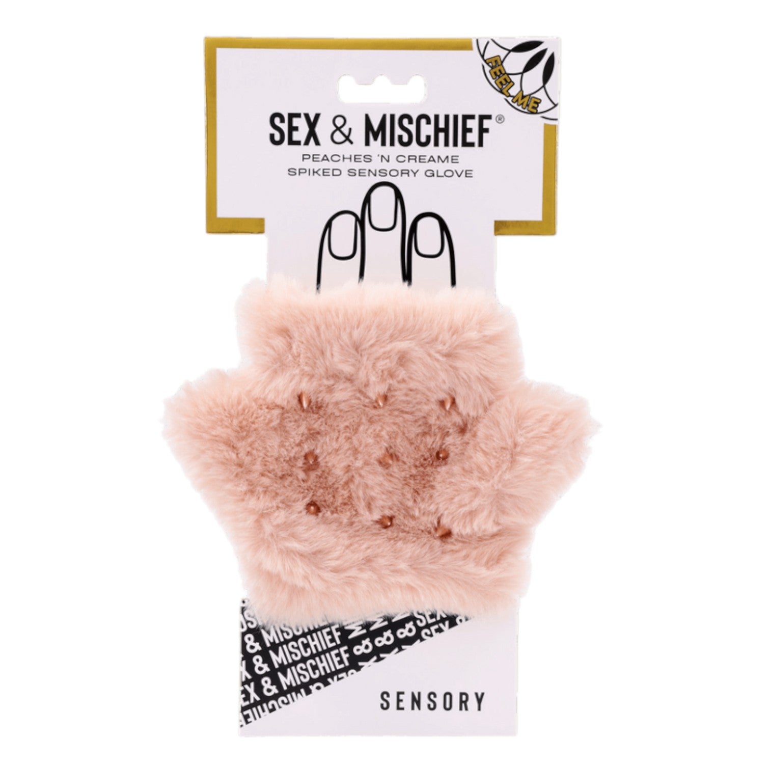 Sex & Mischief Peaches 'N CreaMe Spiked Sensory Glove - Rose Gold Faux Fur
