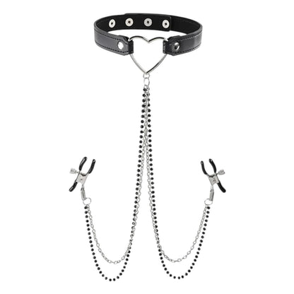 Sex & Mischief Amor Collar Nipple Clamps - Heart Choker