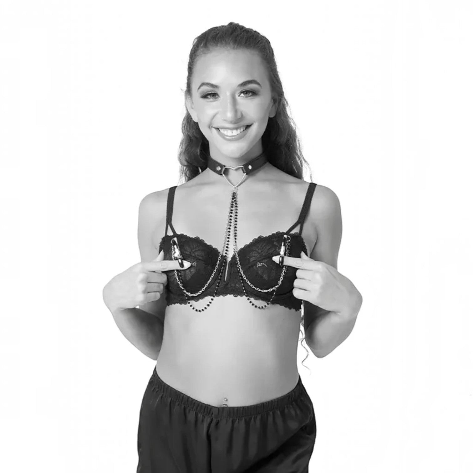 Sex & Mischief Amor Collar Nipple Clamps - Heart Choker