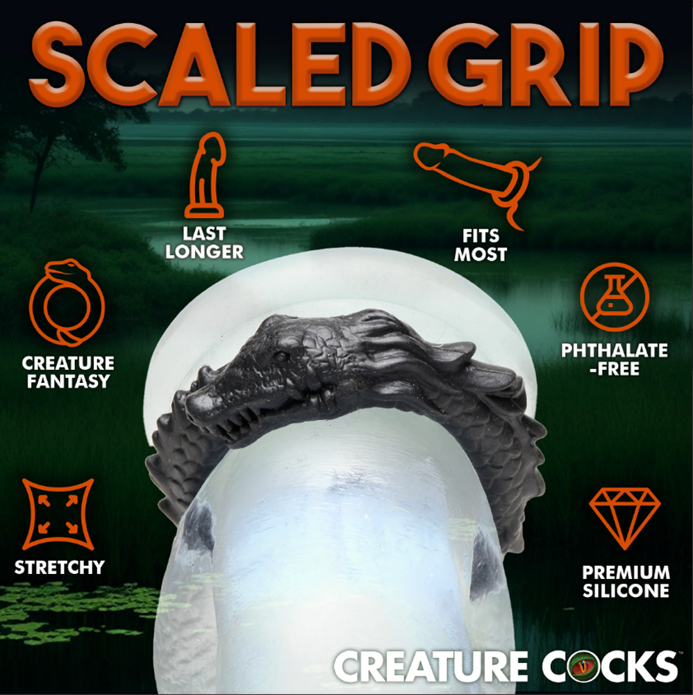 Creature Cocks Black Caiman - Fantasy Silicone Cock Ring