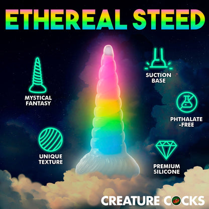 Creature Cocks Uni-Glow - Glow-in-the-Dark Rainbow Unicorn Horn Dildo