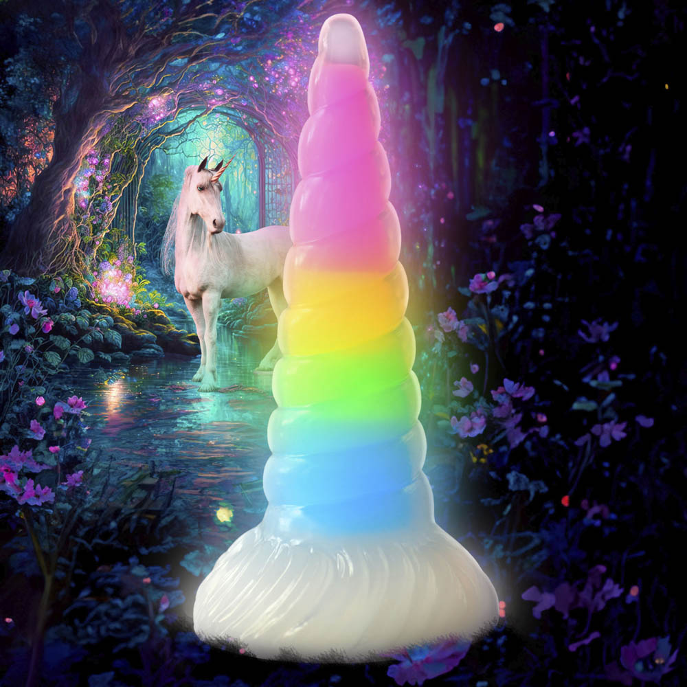 Creature Cocks Uni-Glow - Glow-in-the-Dark Rainbow Unicorn Horn Dildo