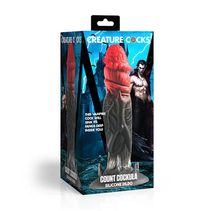 Creature Cocks Count Cockula - Dracula Fantasy Silicone Dildo packaging with vampire design on a white background
