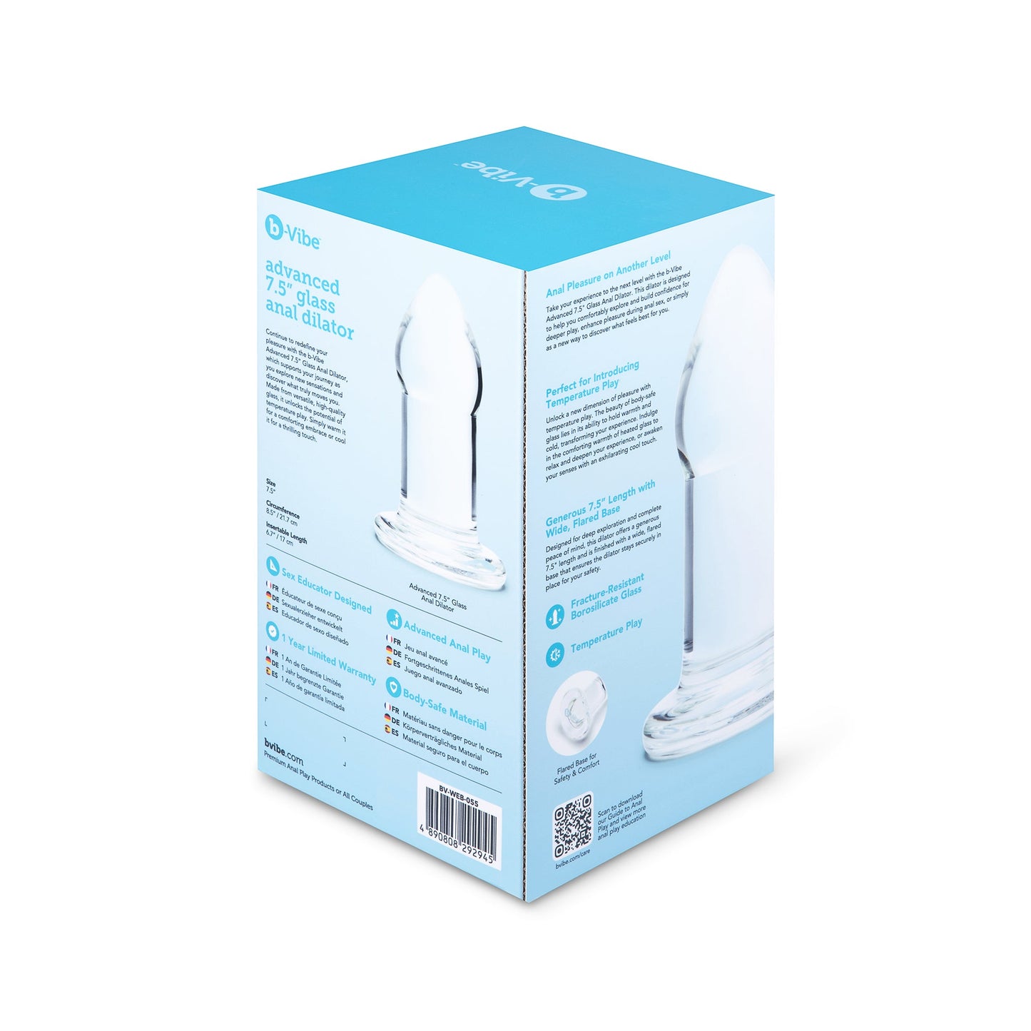 b-Vibe Advanced 7.5" Glass Anal Dilator - Borosilicate