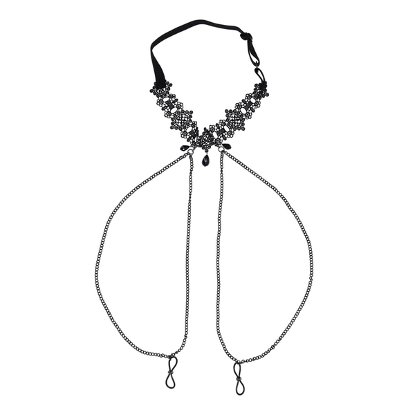 Lace Collar with Nipple Ties - Black