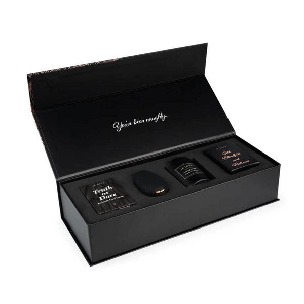 Je Joue - Naughty Gift Set: Black Truth or Dare Cards, Mimi, Massage Candle, Silk Blindfold & Restraint - PlayLoveToys