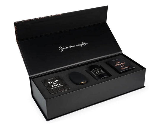 Je Joue - Naughty Gift Set: Black Truth or Dare Cards, Mimi, Massage Candle, Silk Blindfold & Restraint - PlayLoveToys