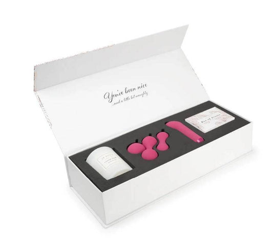 Je Joue - Nice and Naughty Gift Set: White, Pink - Candle, Ami, G - Spot Bullet, Treat Cards - PlayLoveToys