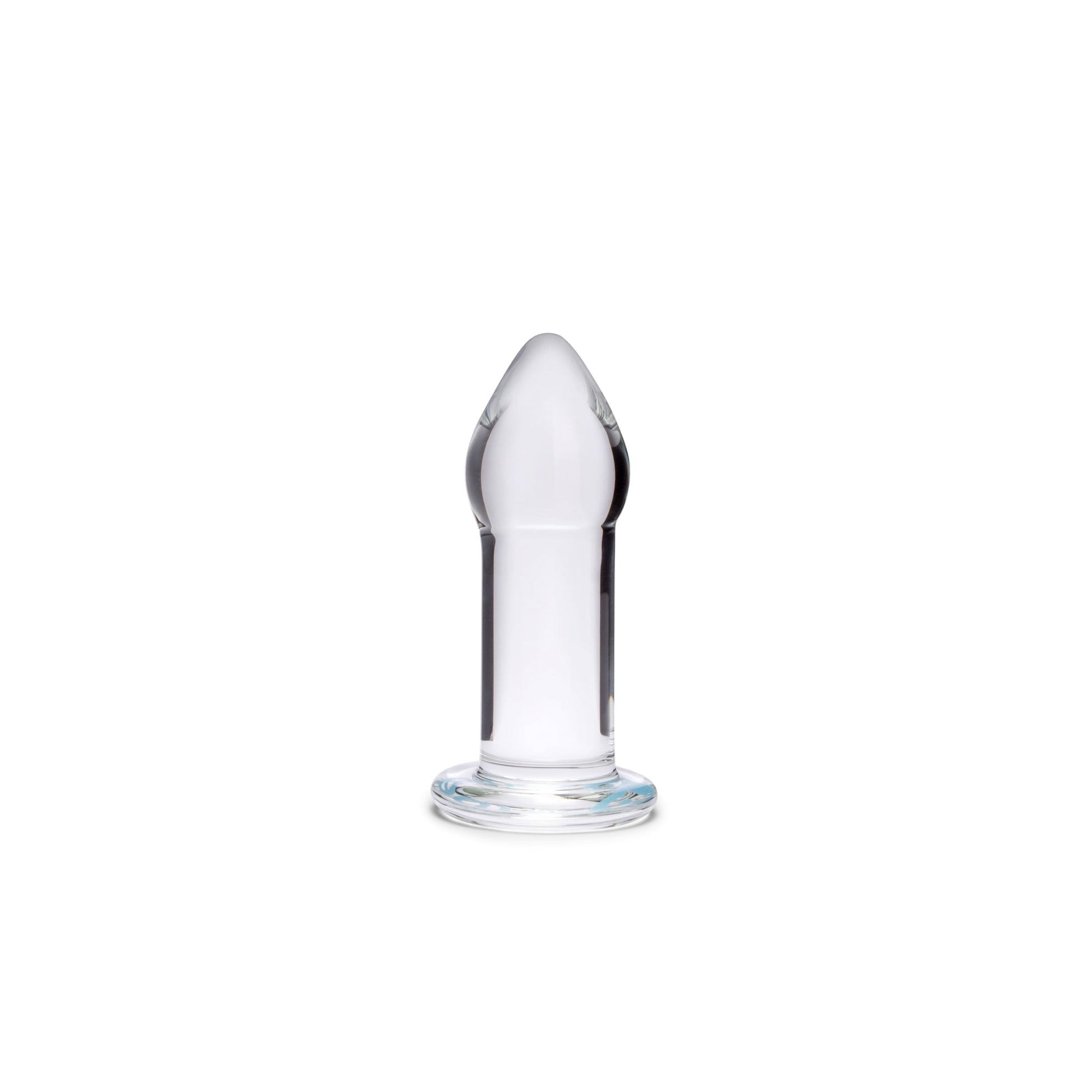 Dilatador anal de vidrio borosilicato transparente de PlayLoveToys, diseño liso y seguro para entrenamiento progresivo.