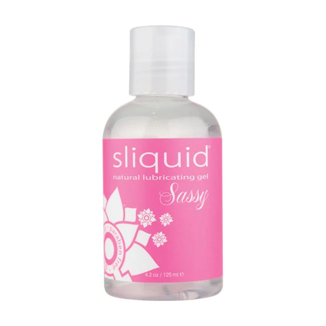 Sliquid Sassy natural lubricating gel bottle on a white background